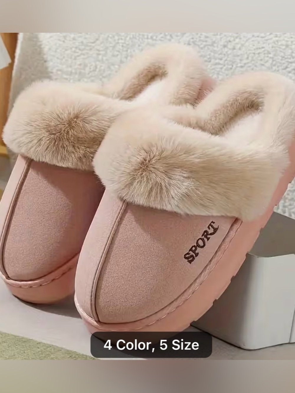 Sport Women's Pink Faux Fur Slip-On Slippers